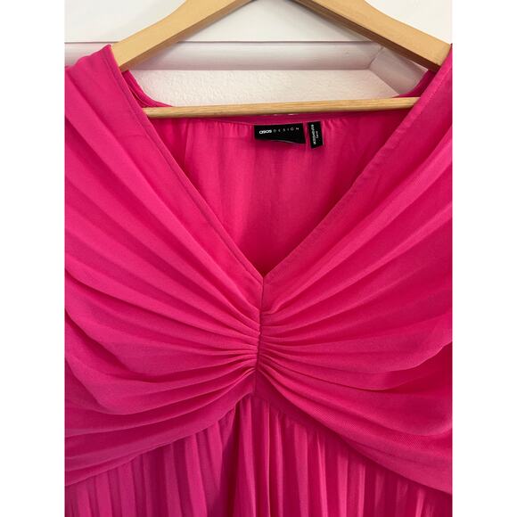 ASOS DESIGN Curve Pleated Bodice Flutter Sleeve Midi Dress Hot Pink Size 16 - Picture 14 of 16